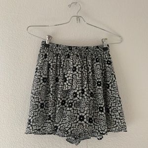 B_envied Black and White Floral High Waisted Flowy Paper Bag Shorts